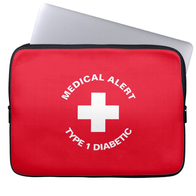 Personalized Medical Alert  Diabetic Red  Laptop Sleeve (Front)