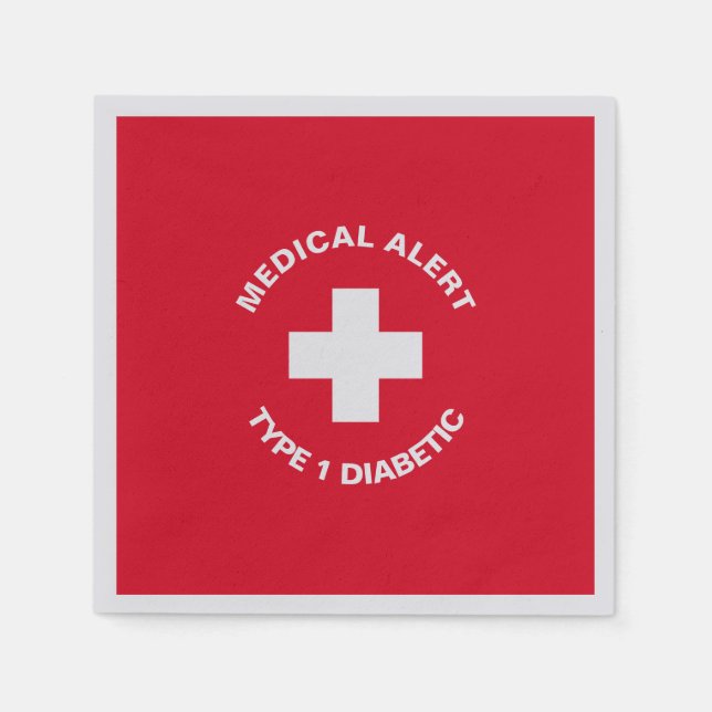 Personalized Medical Alert  Diabetic Red  Napkin (Front)