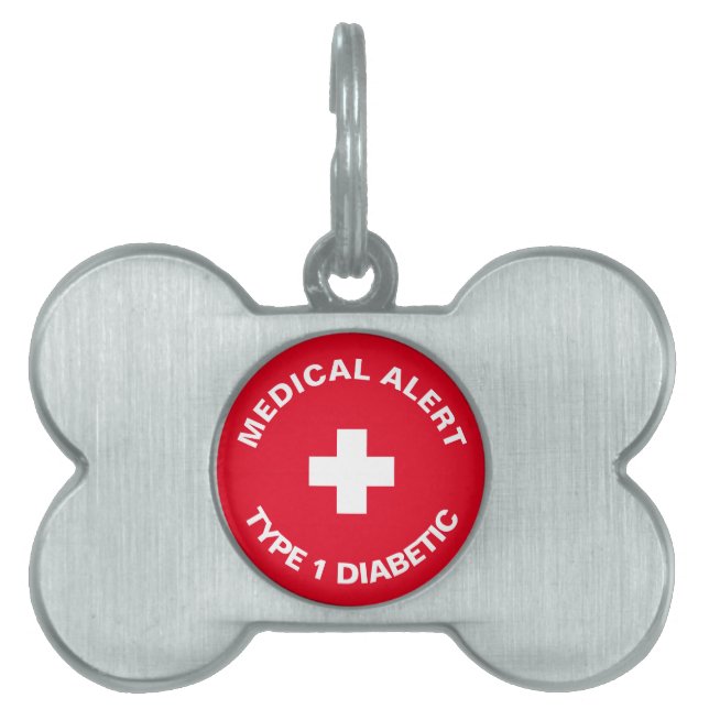 Personalized Medical Alert  Diabetic Red  Pet ID Tag (Front)