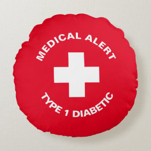 Personalized Medical Alert Diabetic Red Round Cushion