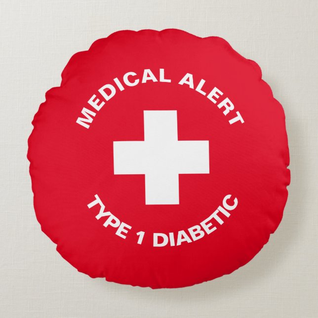 Personalized Medical Alert  Diabetic Red  Round Cushion (Front)