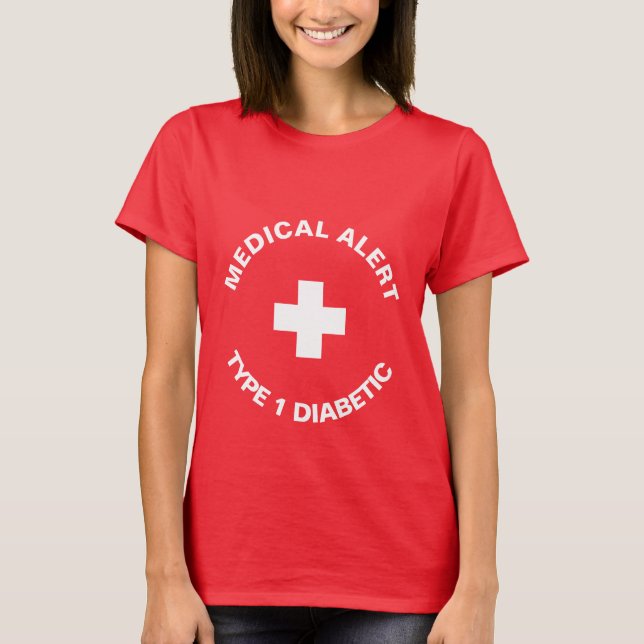 Personalized Medical Alert  Diabetic Red  T-Shirt (Front)
