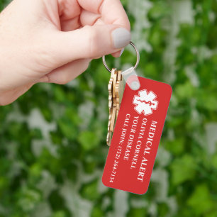 Personalized Medical Alert Medical Information ID Key Ring