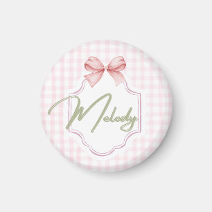 Personalized Melody Baby Girl Nursery Bow&Gingham Magnet