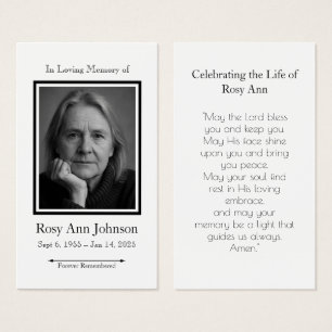Personalized Memorial Funeral Photo Prayer Card