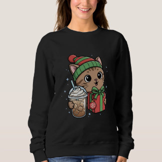 Personalized Meowy Christmas Cat Iced Coffee Sweat Sweatshirt