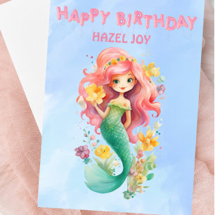 Personalized Mermaid Happy Birthday Card