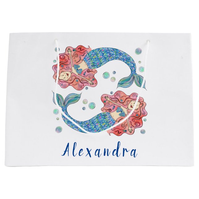 Personalized Mermaid Large Gift Bag (Front)