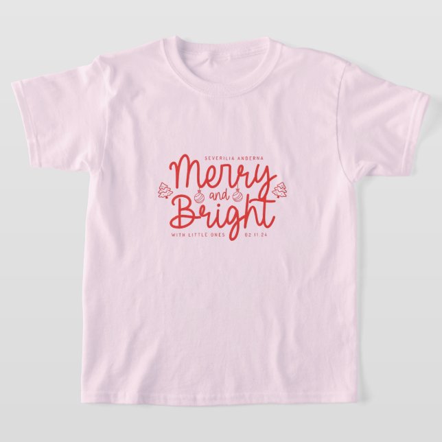 Personalized Merry and Bright Kids Christmas Holid T-Shirt (Laydown)