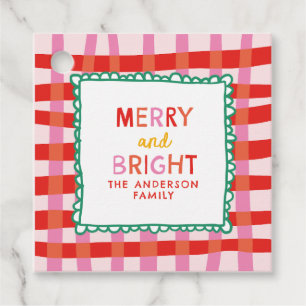 Personalized Merry and Bright Red Checkered Favour Tags