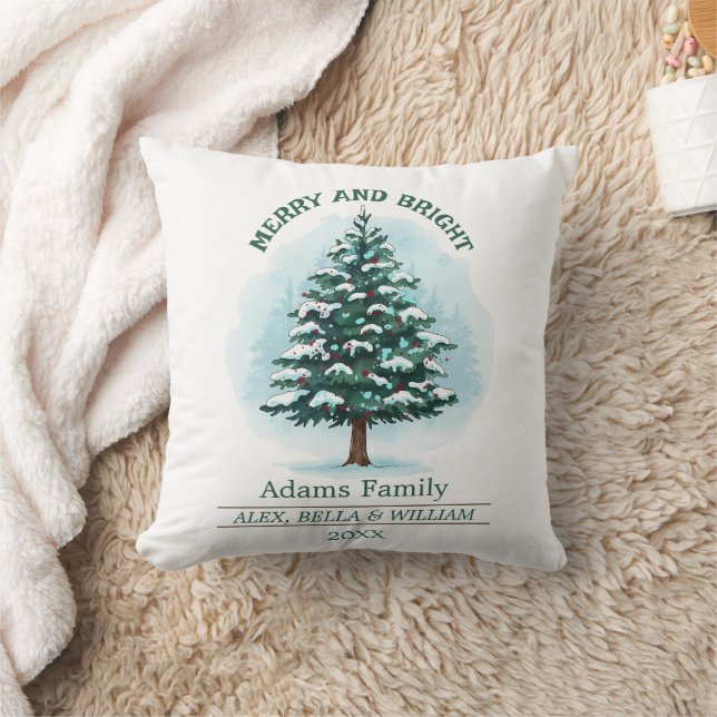 Personalized Merry & Bright Christmas Tree  Cushion (Blanket)
