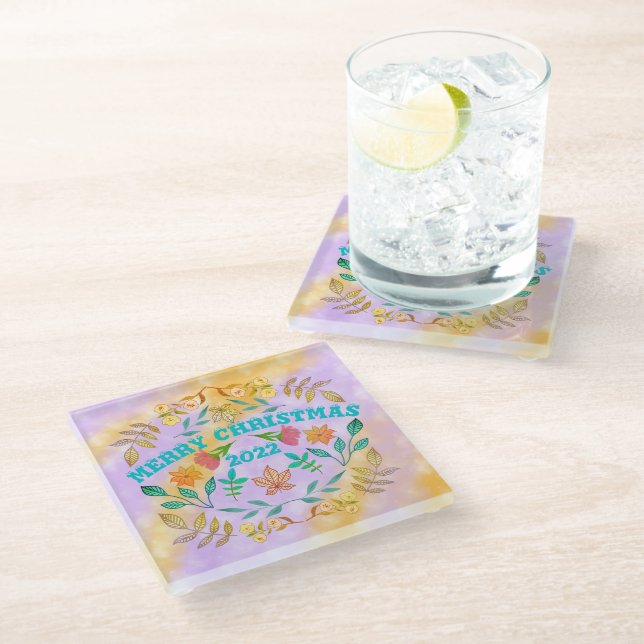 PERSONALIZED MERRY CHRISTMAS 20XX GLASS COASTER (Angled)