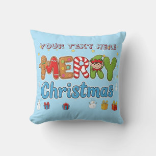 Personalized Merry Christmas Custom Text Holiday Cushion