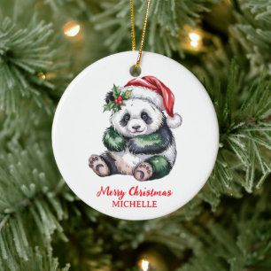 Personalized Merry Christmas Cute Panda Bear Ceramic Tree Decoration