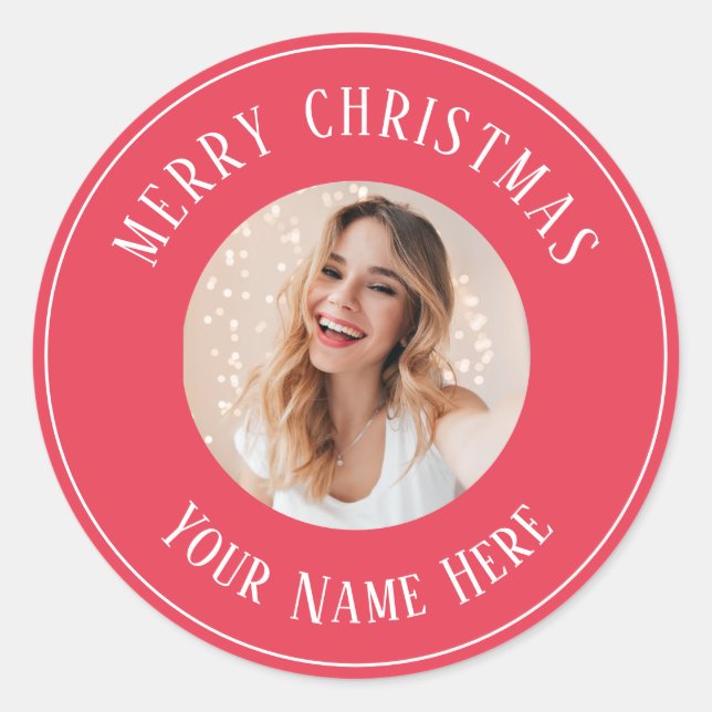 Personalized Merry Christmas for cards photo Classic Round Sticker (Front)
