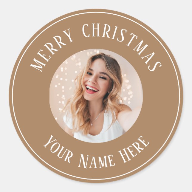 Personalized Merry Christmas for cards photo Classic Round Sticker (Front)