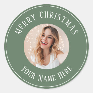 Personalized Merry Christmas for cards photo Classic Round Sticker