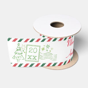 Personalized Merry Christmas Glitter Air Mail Satin Ribbon