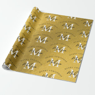 Personalized Merry Christmas Gold Foil Monogram Wrapping Paper