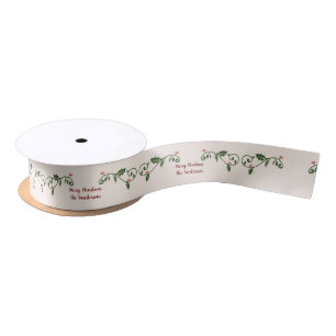 Personalized Merry Christmas Holly  Satin Ribbon
