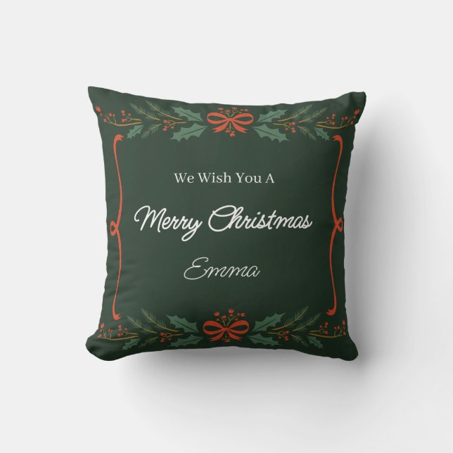 Personalized Merry Christmas Name Holiday Pillow (Front)