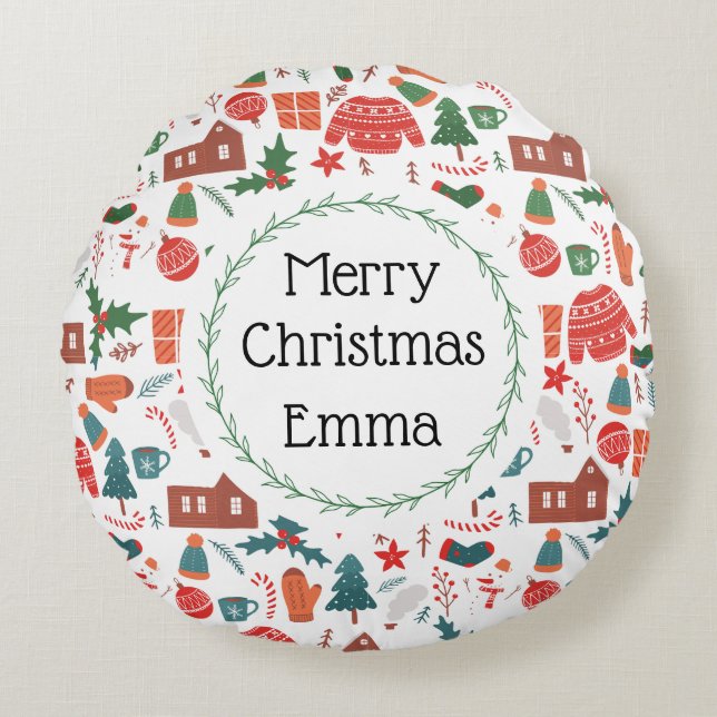 Personalized Merry Christmas Name Holiday Pillow (Front)