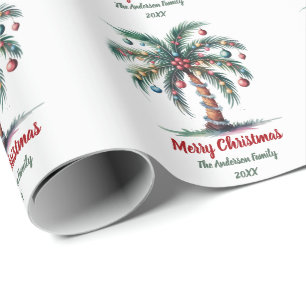 Personalized Merry Christmas Palm Tree Light Wrapping Paper