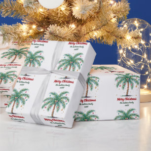 Personalized Merry Christmas Palm Tree Light       Wrapping Paper