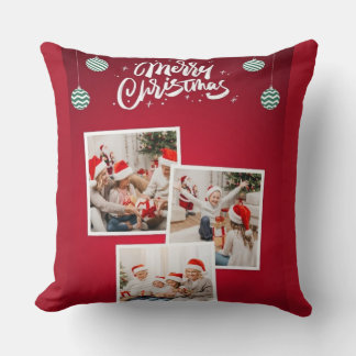 Personalized Merry Christmas Photo Collage Cushion