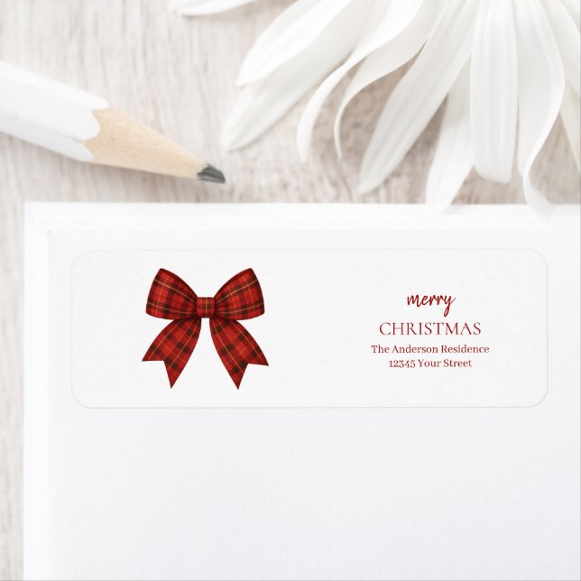 Personalized Merry Christmas | Red Plaid Bow (Insitu)