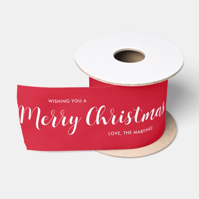 Personalized Merry Christmas Red Satin Ribbon (Spool)