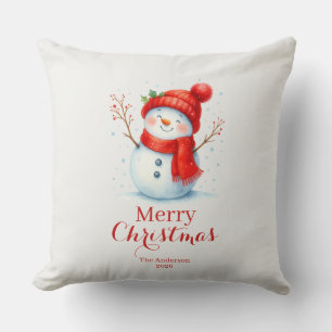 Personalized Merry Christmas Snowman Custom Year  Cushion