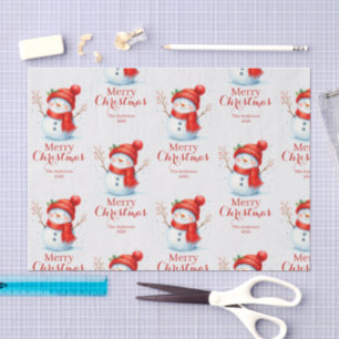 Personalized Merry Christmas Snowman Custom Year  Tissue Paper