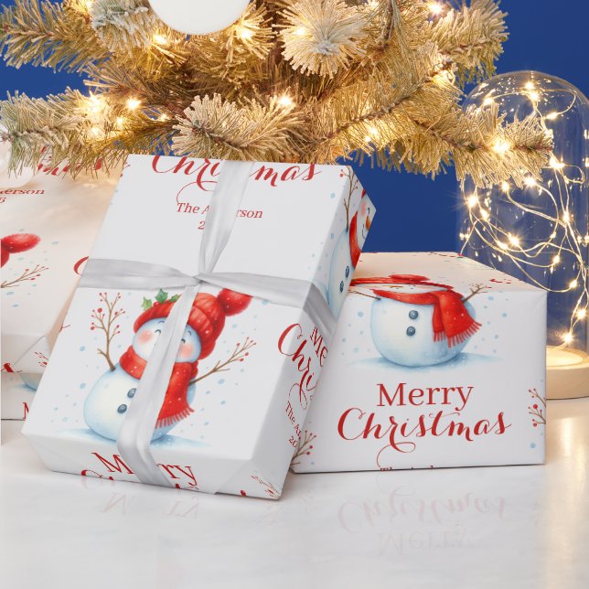 Personalized Merry Christmas Snowman Custom Year  Wrapping Paper (Holidays)