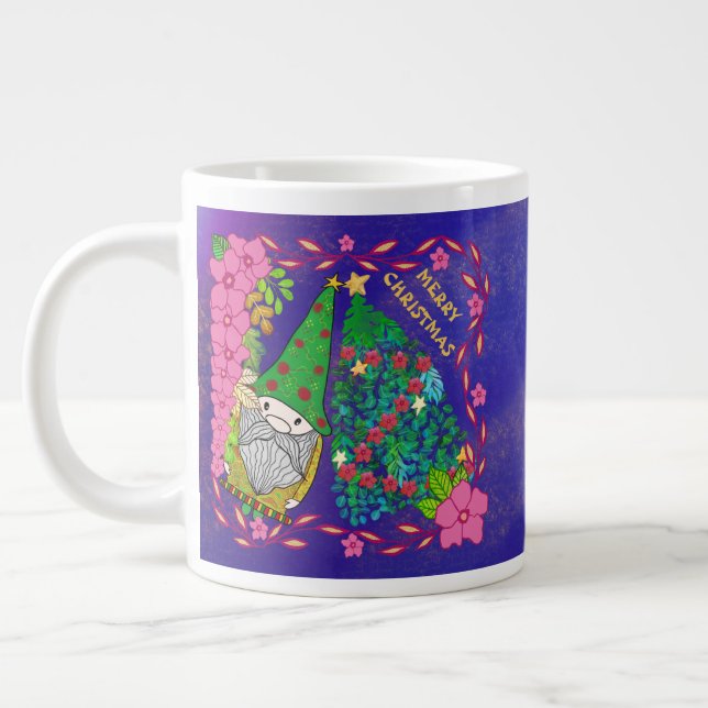 PERSONALIZED MERRY CHRISTMAS WITH GNOME XMAS TREE LARGE COFFEE MUG (Left)