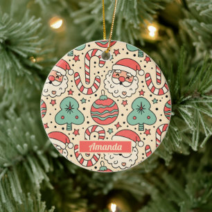 Personalized Merry & Groovy Retro Christmas Ceramic Tree Decoration
