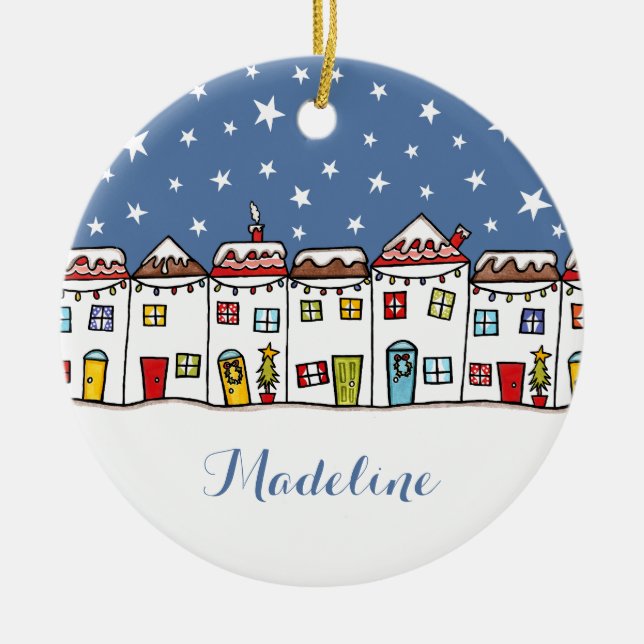 Personalized Message Christmas Scene Tree Ceramic Tree Decoration (Front)