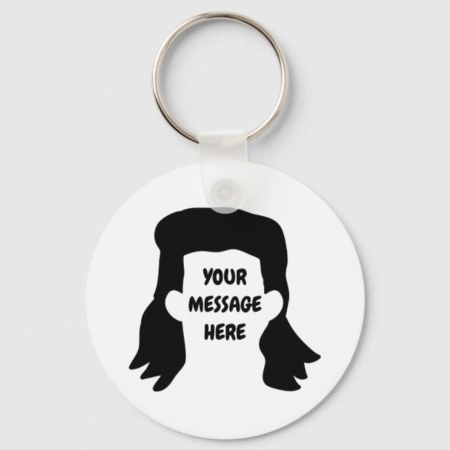Personalized Message Funny Mullet Illustration Key Ring (Front)