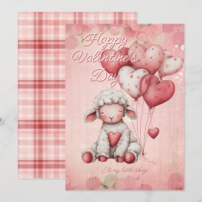 Personalized Message Sheep Animal Valentines Day Holiday Card (Front/Back)
