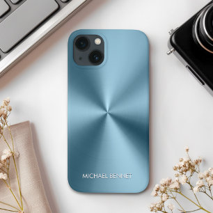 Personalized Metallic Radial Blue Texture iPhone 13 Case