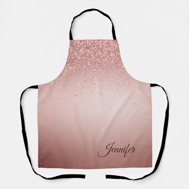 Personalized Metallic Rose Gold Glitter Dripping Apron (Front)