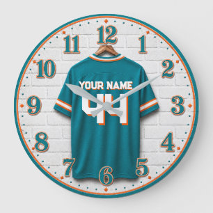 Personalized Miami Football Colors Jersey Large Clock