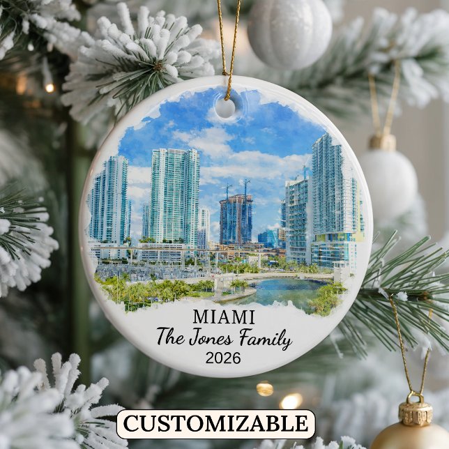 Personalized Miami Ornament, Custom Florida Ceramic Tree Decoration (Creator Uploaded)