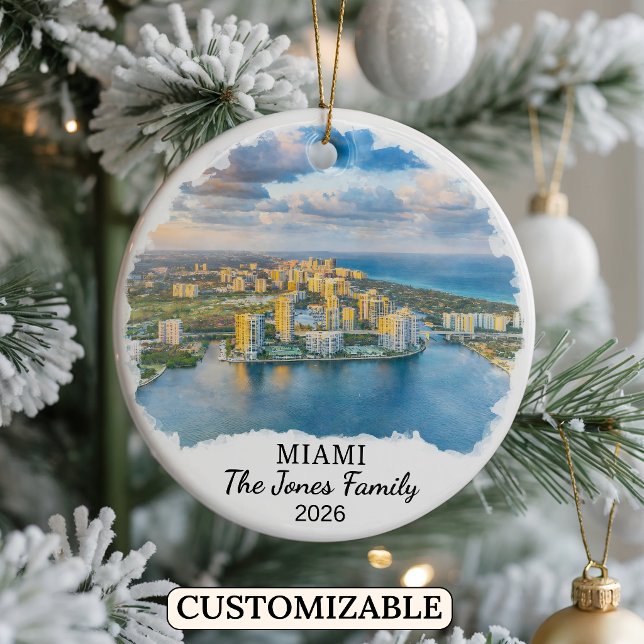 Personalized Miami Ornament, Custom Florida Ceramic Tree Decoration (Creator Uploaded)