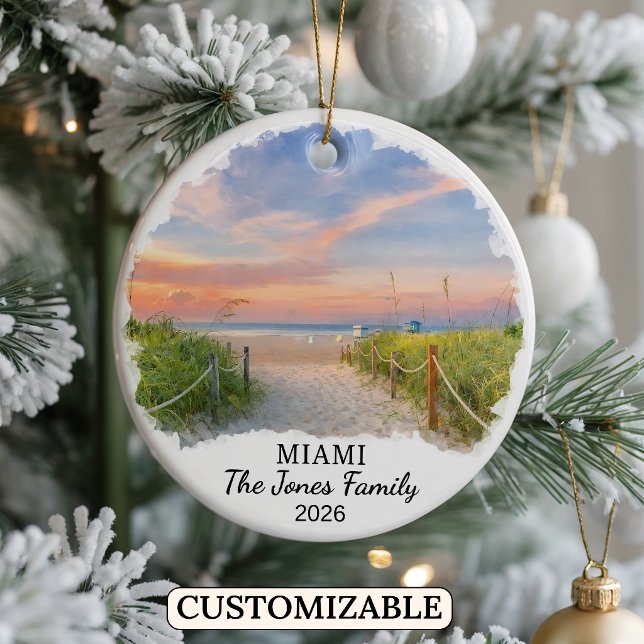 Personalized Miami Ornament, Custom Florida Ceramic Tree Decoration (Creator Uploaded)