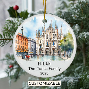Personalized Milan Ornament, Italy Ceramic Tree Decoration