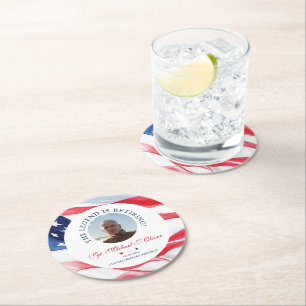 Personalized Military Retirement Soldier Photo Round Paper Coaster