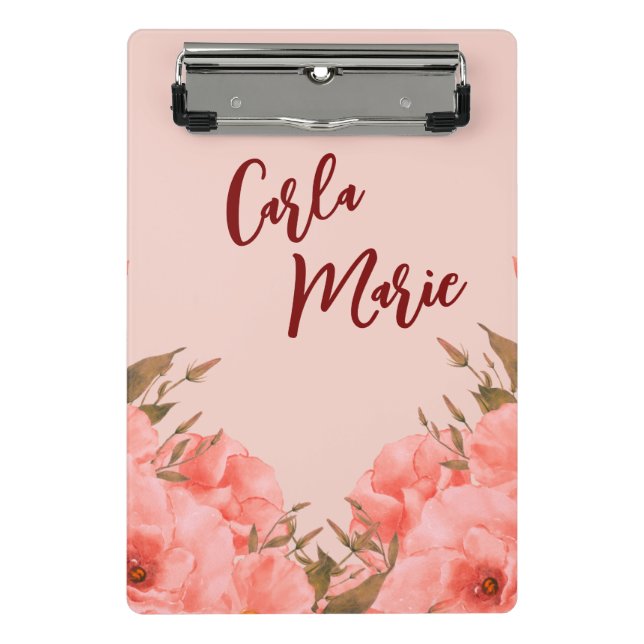 Personalized Mini Clipboard | Pink Floral Design (Front)