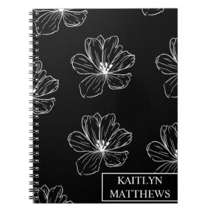 Personalized Minimal Black Floral with Name Notebook