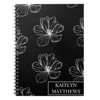 Personalized Minimal Black Floral with Name Notebook